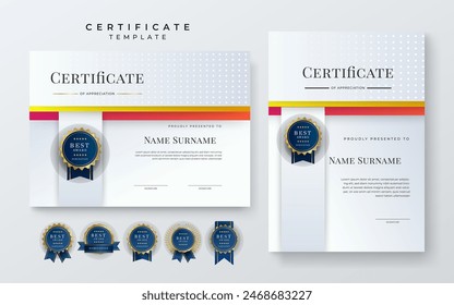 Colorful colourful modern certificate template for corporate, achievement, diploma, award, graduation, completion, appreciation, acknowledgement, recognition etc