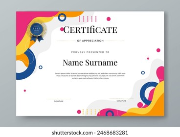 Colorful colourful modern certificate template for corporate, achievement, diploma, award, graduation, completion, appreciation, acknowledgement, recognition etc.