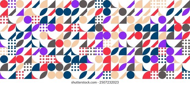 Colorful colourful modern minimalist mid century neo geometric mosaic bauhaus style memphis seamless pattern abstract vector illustration