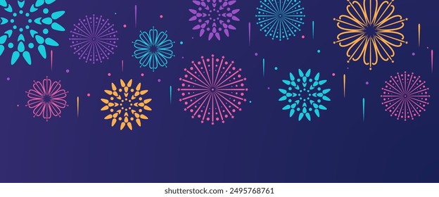 Colorful colourful new year banner design with fireworks