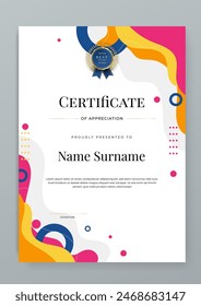 Colorful colourful vector award certificate template fancy modern abstract for corporate. For creative award, business, and education needs