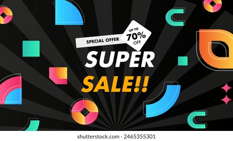 Colorido colorido Vector mega fondo de ventas con Formas abstractas. Vector super venta diseño de Plantilla. Gran oferta especial de ventas. Fondo de fiesta de fin de temporada