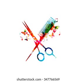 Colorful  comb and scissors design