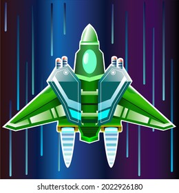Colorful combat spaceship in outer space