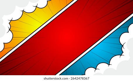 Fondo de página de escena abstracta de cómic colorido. Ilustración vectorial.