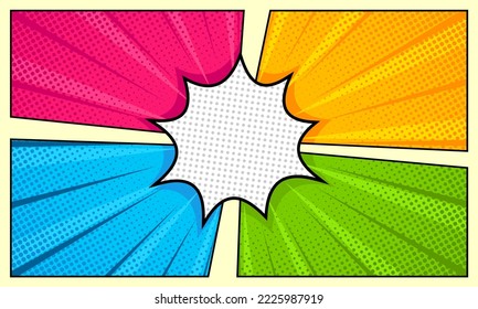 Fondo de cómic colorido con burbuja de habla en blanco
