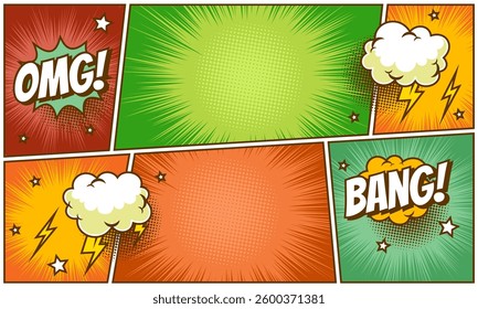 Colorful comic background with cloud and speech bubble expression