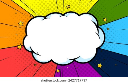 Colorful comic background with cloud and stars