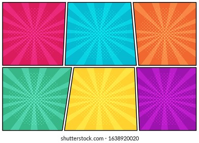 Colorful comic background in pop art style, halftone shadow, blank template. Vector illustration
