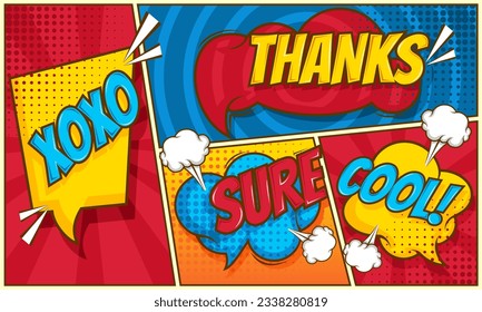 Colorful comic background with speech bubble expression template 