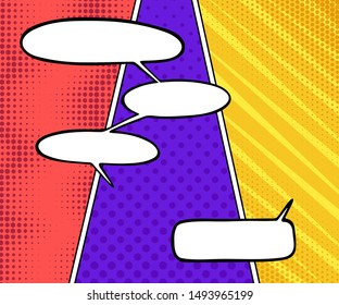 Colorful comic book background.
Blank white speech bubbles of different shapes. Vector illustration in pop art style