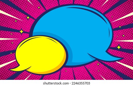 Colorful comic book background with blank speech bubbles in pop art style. Vector illustration