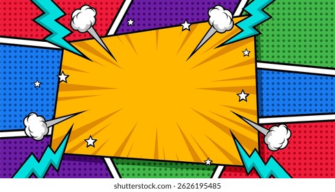 Colorful comic book background. Pop art halftone style background for magazine, cover, ad, banner, websites