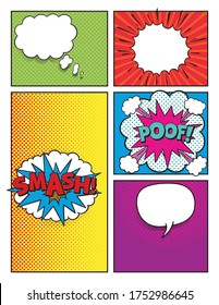 colorful Comic book page. Abstract Comic Style Blank. comic sound effect mock-up of comic book page with speech bubbles