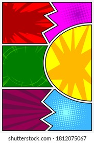 Plantilla de página de historietas coloridas. Fondo de diseño de dibujos animados. Ilustración vectorial de historietas.