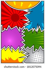 Farbige Comicbuchseiten-Vorlage. Cartoon-Design, bunter Hintergrund. Comics, Vektorgrafik.