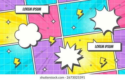Farbiger Comic-Panel-Hintergrund mit Sprechblasen