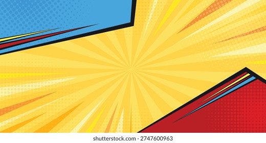 Colorful comic book thumbnail background. Pop art comic panel burst vector backdrop.