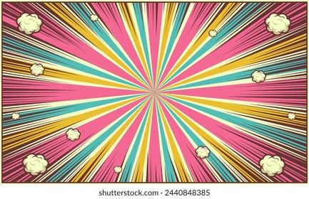 Colorful comic burst background with cloud illustration