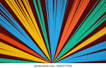Colorful comic burst background with radial and halftone effect