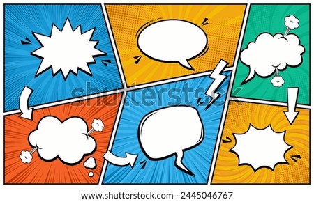 Colorful comic cartoon abstract with blank speech bubble set