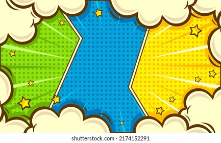 Colorful comic cartoon background with cloud and star