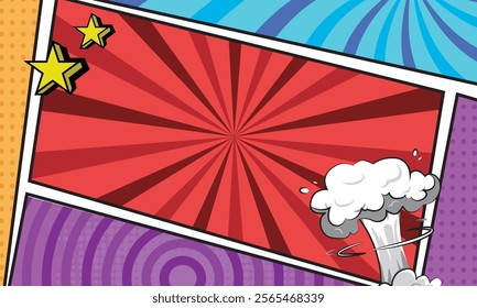 Colorful comic cartoon frame border template background isolated