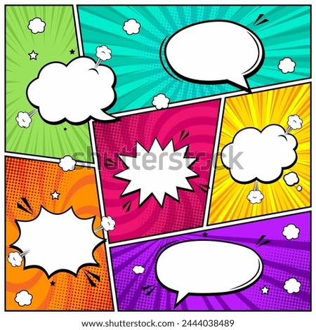Colorful comic cartoon page scene with blank speech bubble