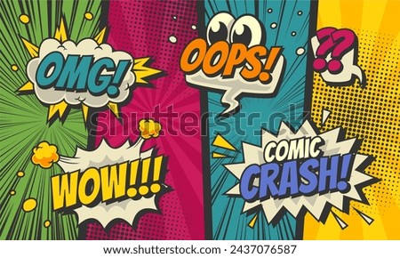 colorful comic cartoon panel page background with speech bubble expression