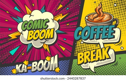 Panel de dibujos animados de cómic colorido en el fondo del arte pop con expresión de burbuja de discurso