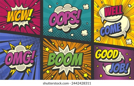 Colorful comic cartoon panel with speech bubble expression