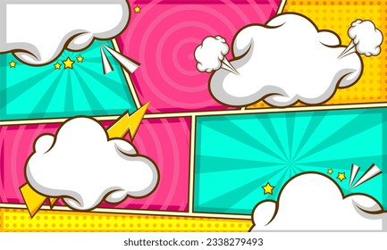 Escena de historietas coloridas con ilustración en la nube