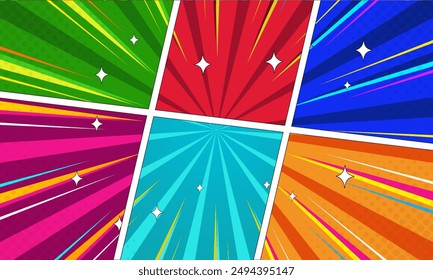 Colorful comic cartoon vector illustration on green, red, blue, pink, cyan and orange color. eps 10