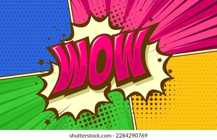 Colorful comic cartoon with wow text expression