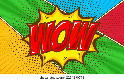 Colorful comic cartoon with wow text expression