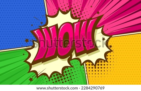 Colorful comic cartoon with wow text expression