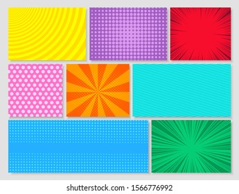 Colorful comic composition with square and rectangular frames with different humor effects. Vector illustration