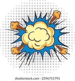 Colorful comic explosion with smoke clouds and dynamic burst effects