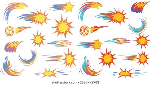 Explosão de Quadrinhos Colorido e Efeitos de Velocidade de Movimento Definir Vetor Cartoon Elementos de Impacto e Explosão de Energia para Animação ou Design de Jogos