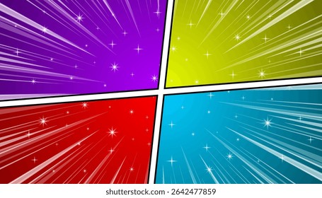 Fondo colorido de la página del cómic en estilo del arte pop. Ilustración vectorial.