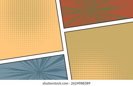 Fundo colorido da página de quadrinhos com cores retrô