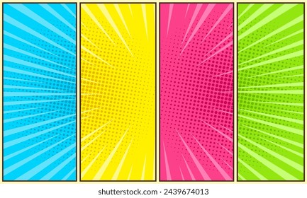 Colorful comic panel background with halftone effect