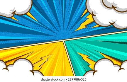 Colorful comic pop art background with cloud illustration