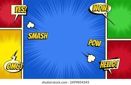 colorful comic pop art background with speech bubble expression text