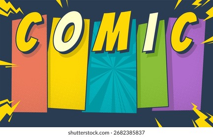 Conjunto de fondo de caja de marco de arte pop cómico colorido