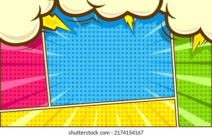 Colorful comic pop art page with cloud and thunder