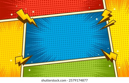 Colorful comic pop art style background with thunder illustration