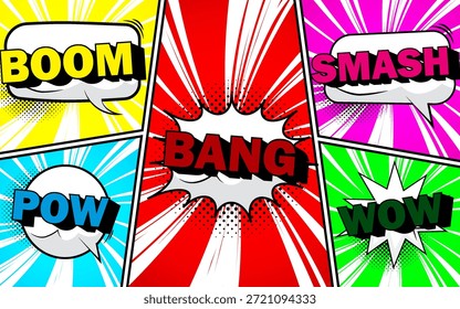 Fondo colorido de la escena del cómic con la expresión en blanco de la burbuja del discurso