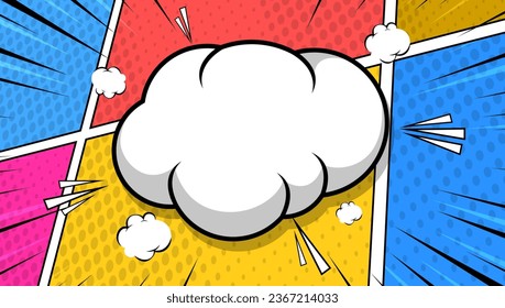 Colorful comic scene background with cloud speech bubble