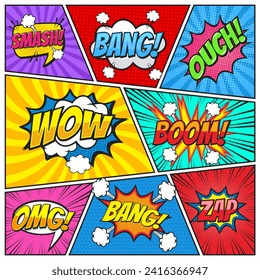 Colorful comic scene page background with speech bubble